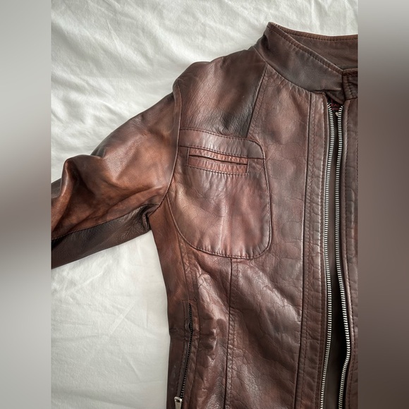 Brown Leather Moto jacket - Picture 12 of 14